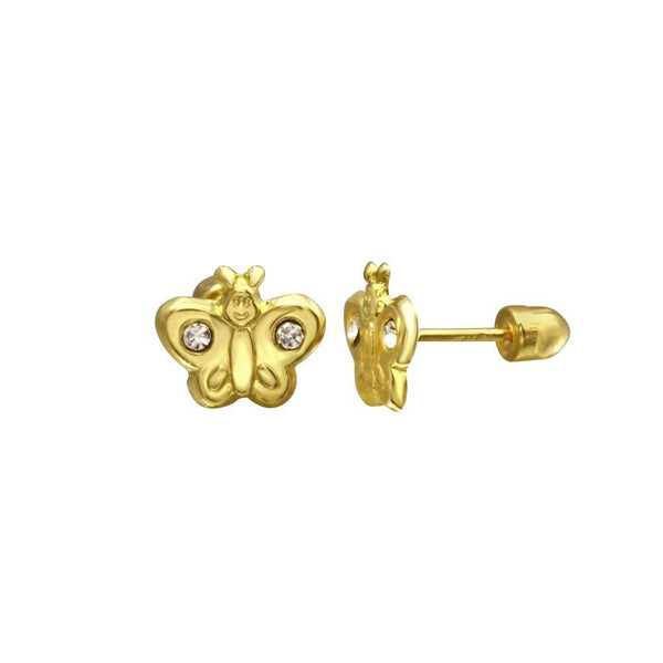 14 Karat Yellow Gold CZ Butterfly Screw Back Stud Earrings | Silver Palace Inc.