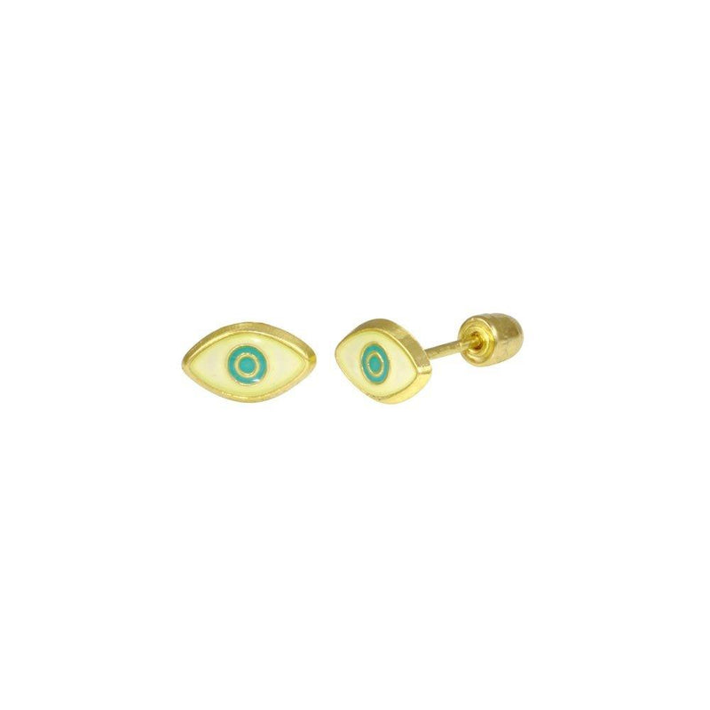 14 Karat Yellow Gold Evil Eye Turquoise CZ Screw Back Stud Earrings | Silver Palace Inc.