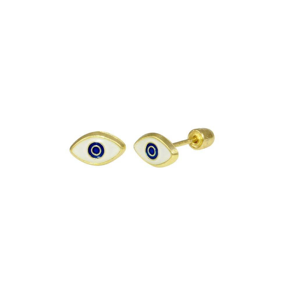 14 Karat Yellow Gold Evil Eye Black CZ Screw Back Stud Earrings