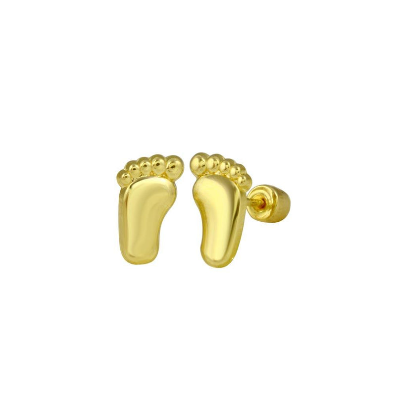 14 Karat Yellow Gold Feet Screw Back Stud Earrings | Silver Palace Inc.