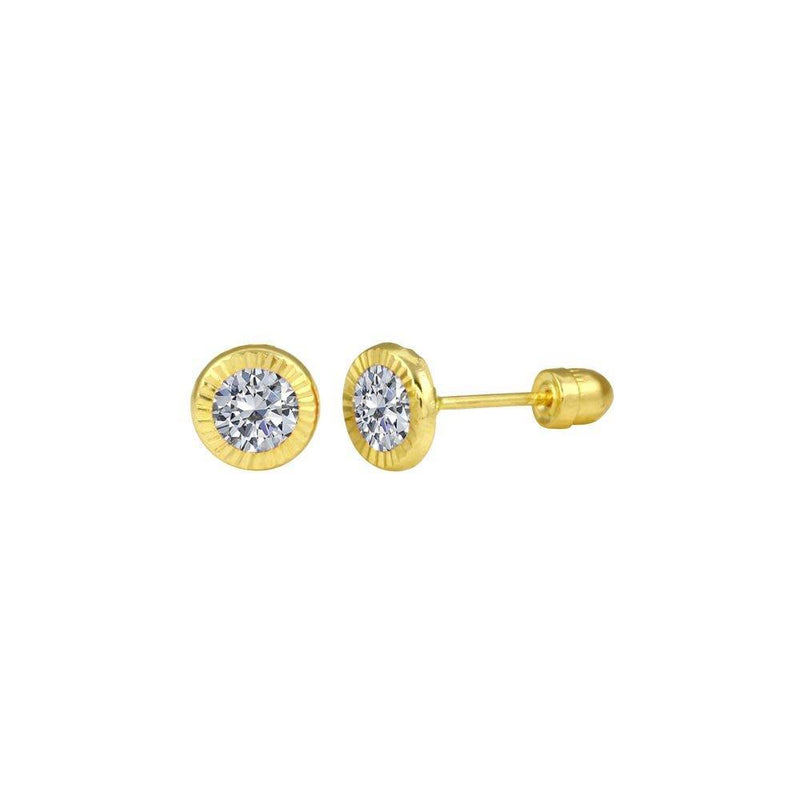 14 Karat Yellow Gold Round CZ Screw Back Stud Earrings | Silver Palace Inc.