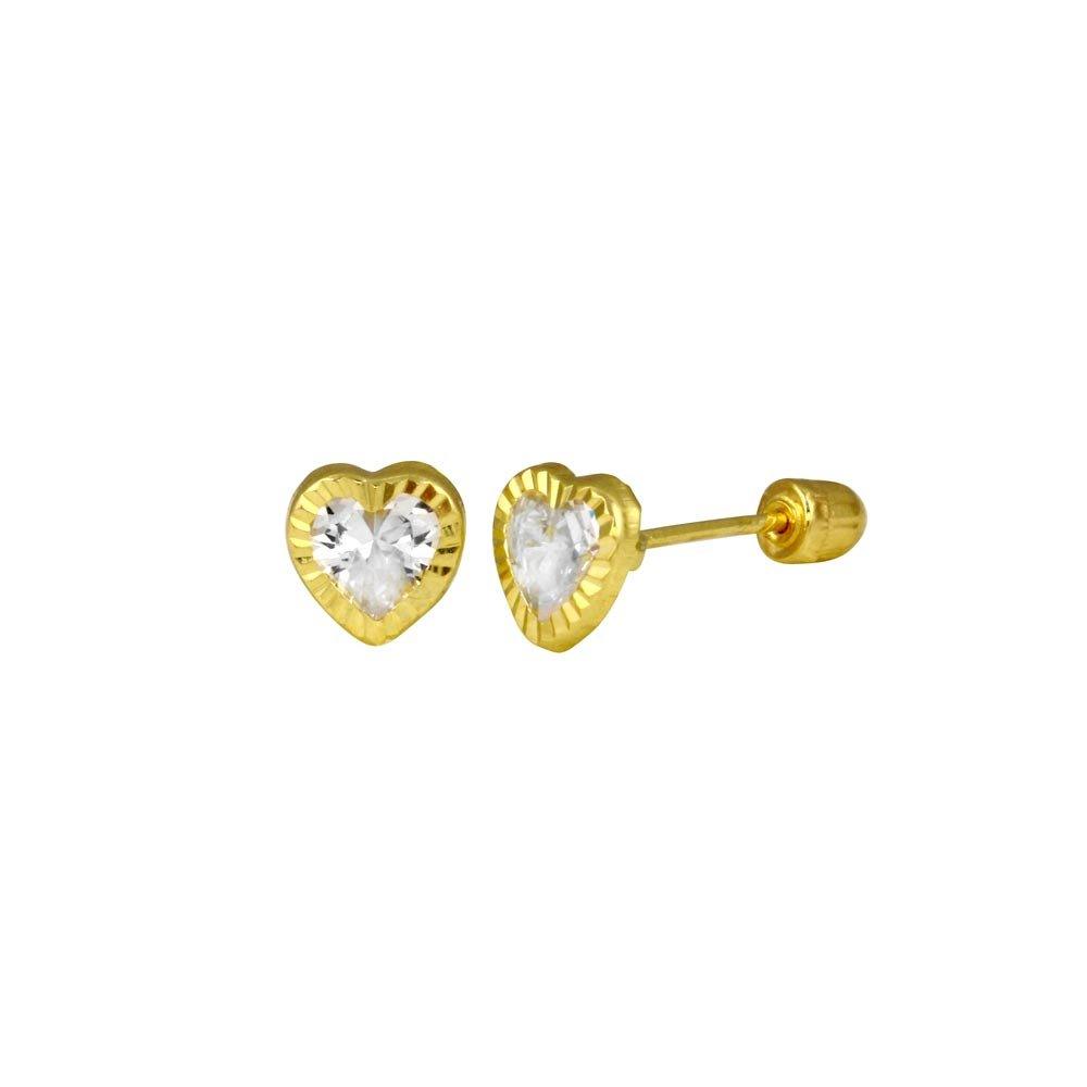 14 Karat Yellow Gold Heart Clear CZ Screw Back Stud Earrings  display picture 1