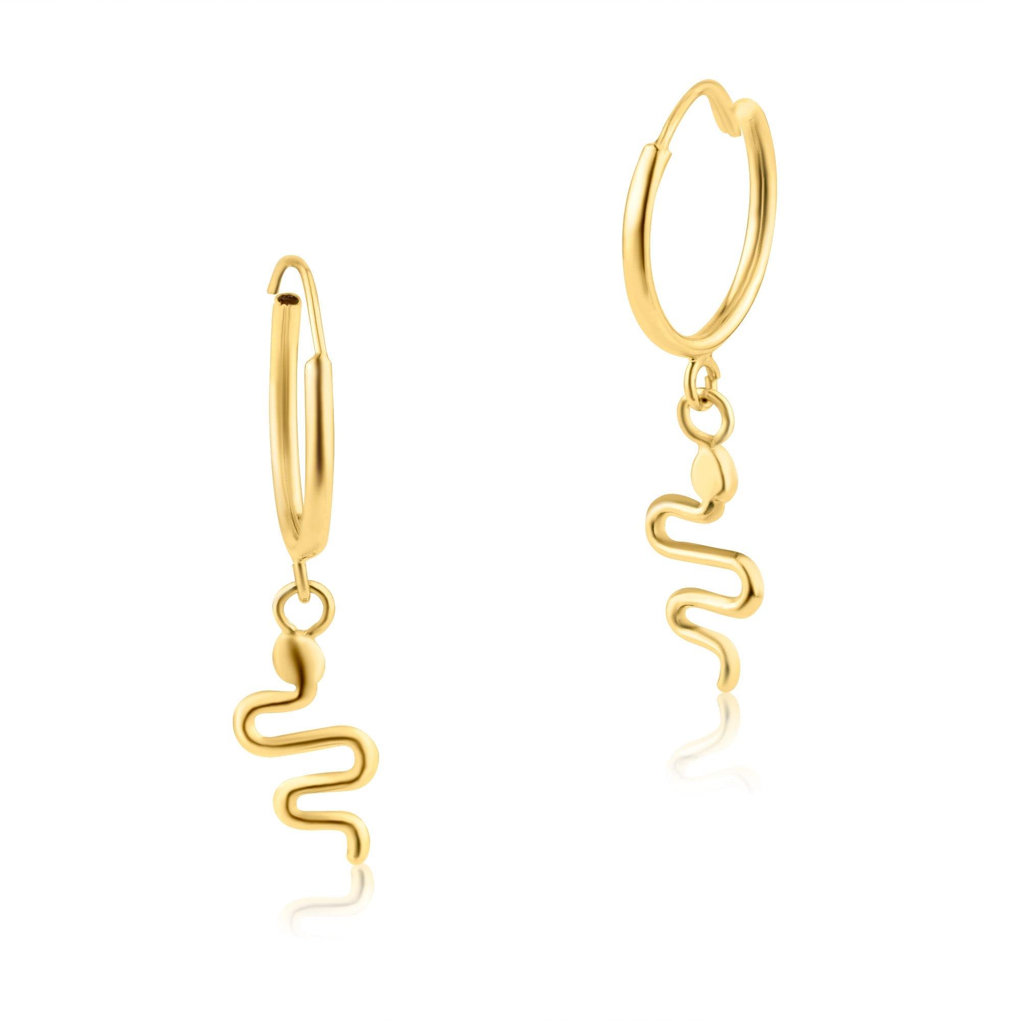 14 Karat Yellow Gold Huggie Hanging Snake Earring | Silver Palace Inc.