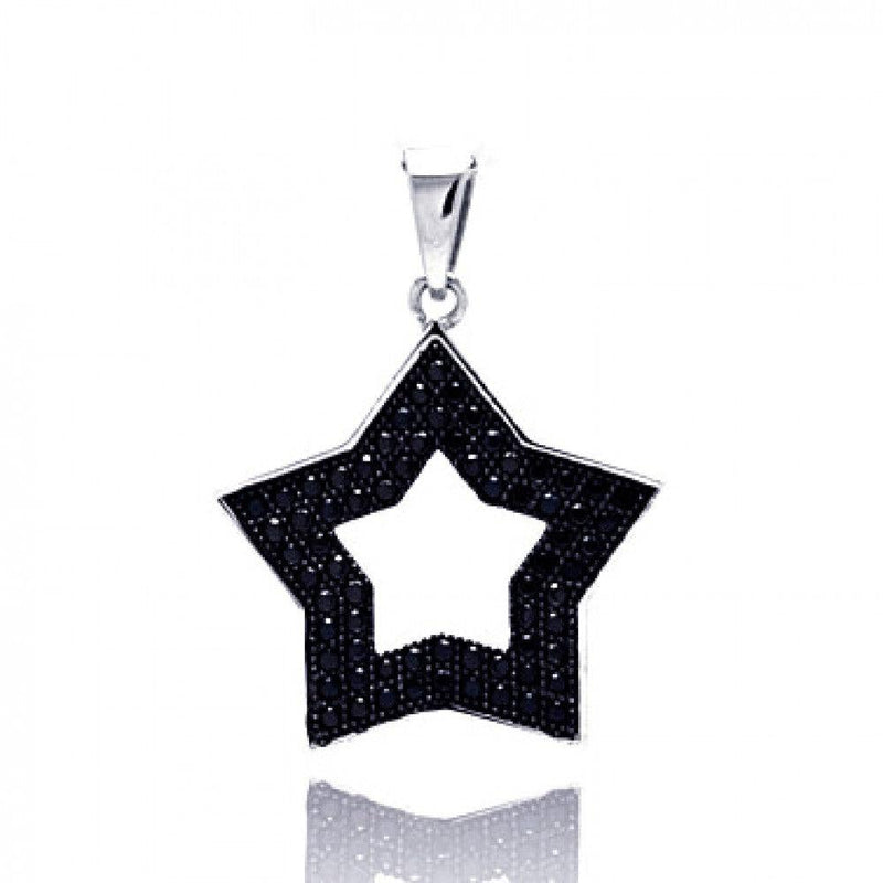 Closeout-Silver 925 Black Rhodium Plated Open Star Micro Pave CZ Pendant - ACP00027BLK | Silver Palace Inc.