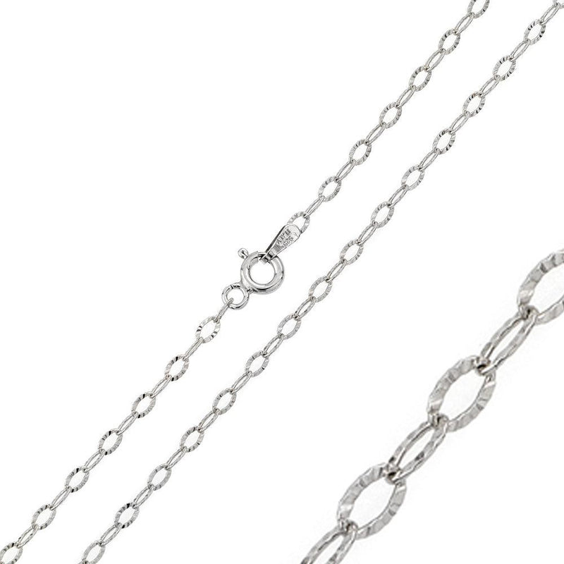 Silver 925 Rhodium Plated Wide Oval Diamond Cut Link 040 Chain 2.4mm - CH120 RH | Silver Palace Inc.