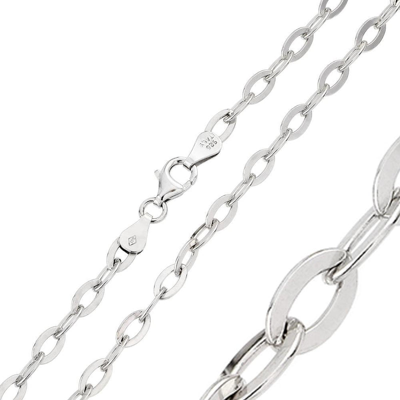 Silver 925 Rhodium Plated Oval Flat Link 100 Chain 4.7mm - CH422 RH | Silver Palace Inc.
