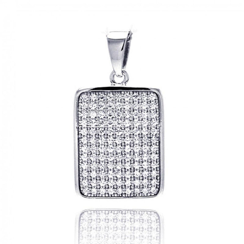 Silver 925 Rhodium Plated Rectangle Micro Pave CZ Dangling Pendant - ACP00056 | Silver Palace Inc.