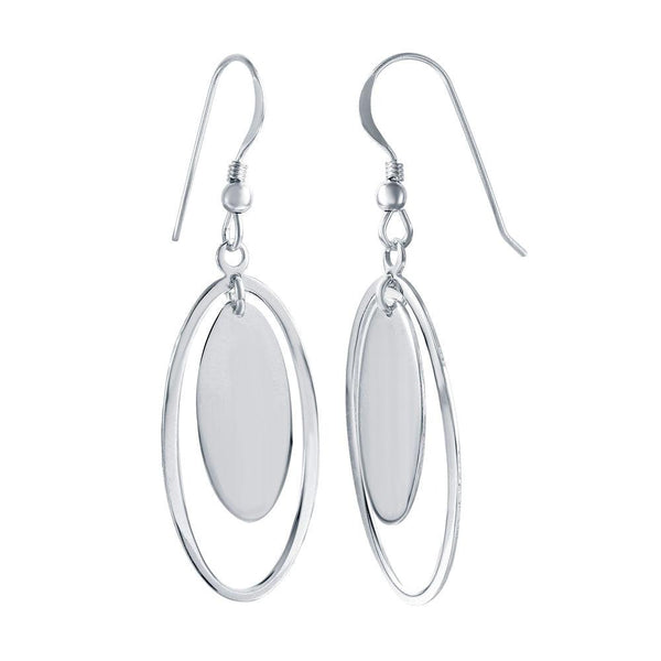 Silver 925 Rhodium Plated Oval Dangling Hook Earrings - STE00731 | Silver Palace Inc.