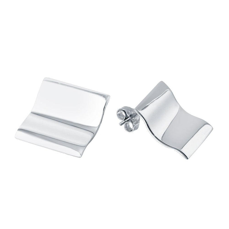 Silver 925 Rhodium Plated Wavy Square Stud Earrings - STE00737 | Silver Palace Inc.