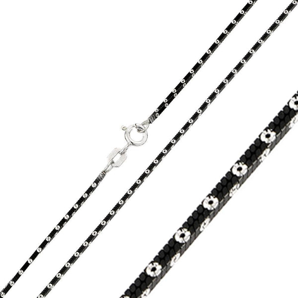 Silver 925 Black Rhodium Plated 4 Sided Snake Chain with White Dots - CH247A BLK | Silver Palace Inc.