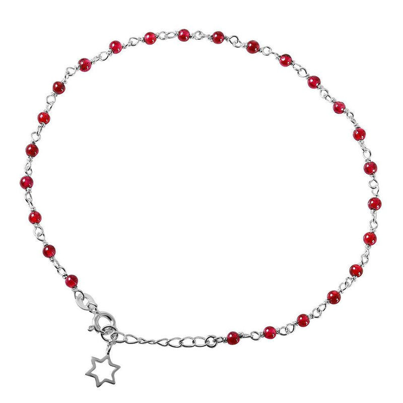 Silver 925 Red Beads Anklet with Dangling Open Star of David - ANK00009 | Silver Palace Inc.