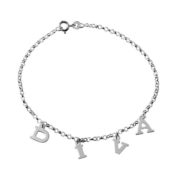 Silver 925 DIVA Dangling Charm Link Anklet - ANK00005 | Silver Palace Inc.