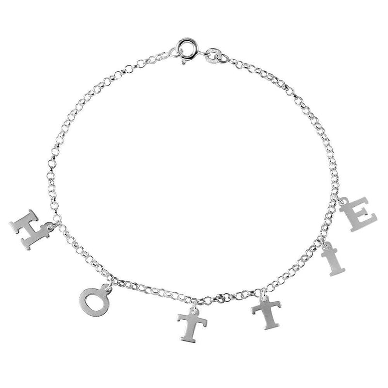 Silver 925 HOTTIE Charm Chain Link Anklet - ANK00003 | Silver Palace Inc.