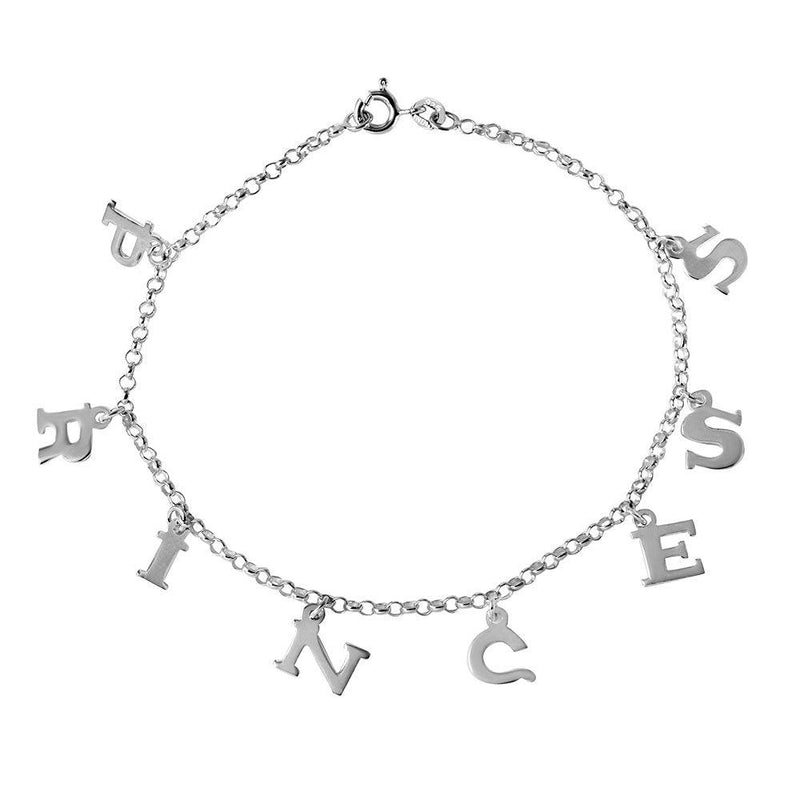 Silver 925 PRINCESS Dangling Charm Link Anklet - ANK00006 | Silver Palace Inc.