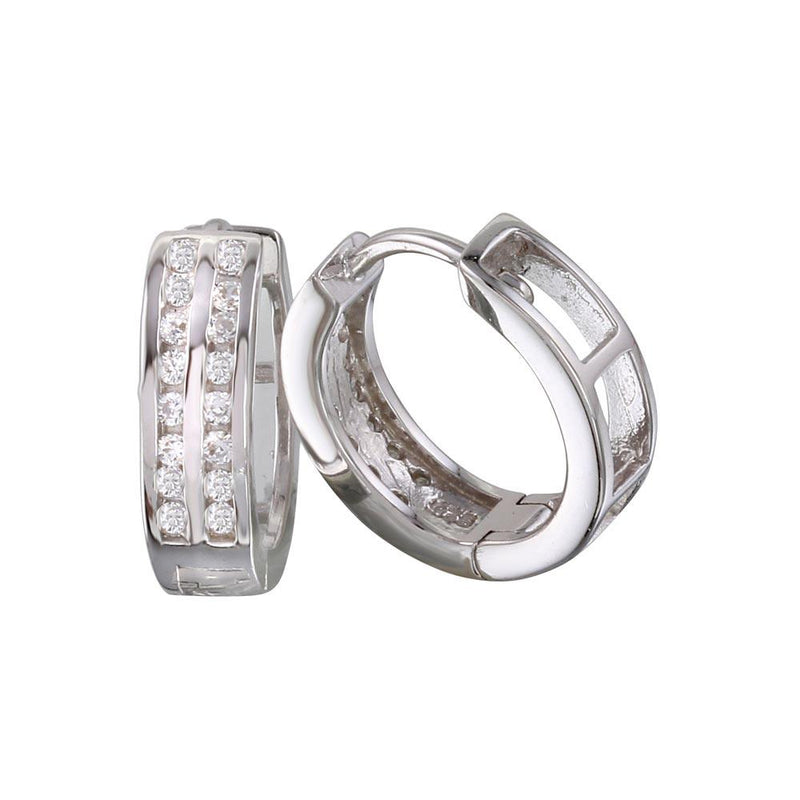 Silver 925 Rhodium Plated Round Clear CZ huggie hoop Earrings - AAE00004-11MM | Silver Palace Inc.