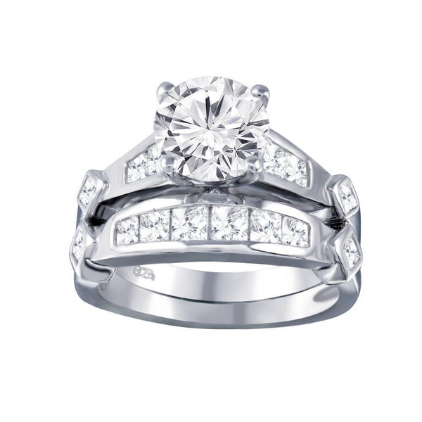 Silver 925 Rhodium Plated Clear CZ Bridal Wedding Ring Set - AAR0047 | Silver Palace Inc.