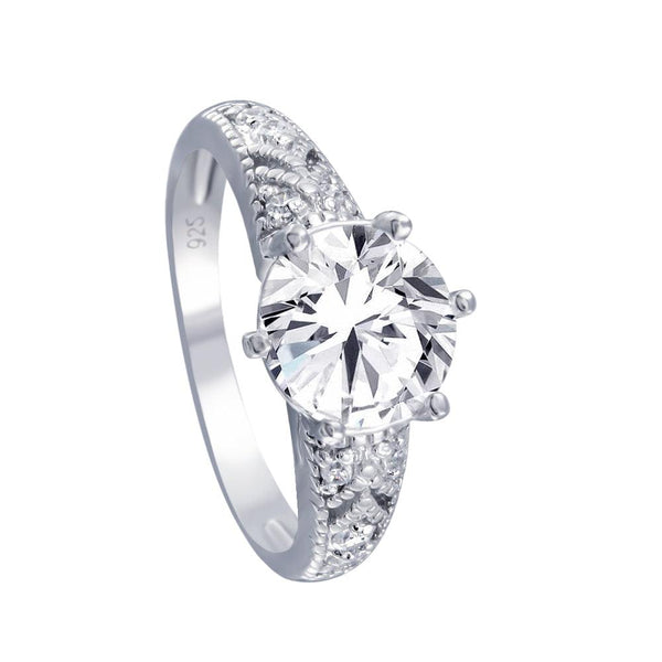 Silver 925 Rhodium Plated Clear Pave CZ Solitaire Ring - AAR0061 | Silver Palace Inc.