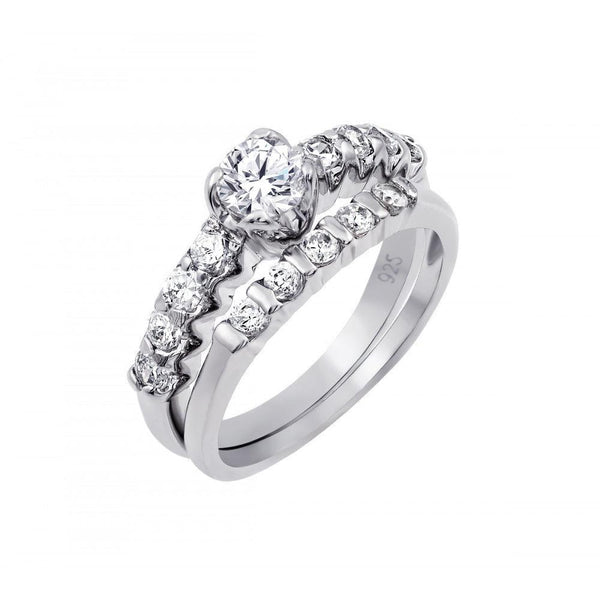 Silver 925 Rhodium Plated Clear CZ Bridal Ring Set - AAR0063 | Silver Palace Inc.