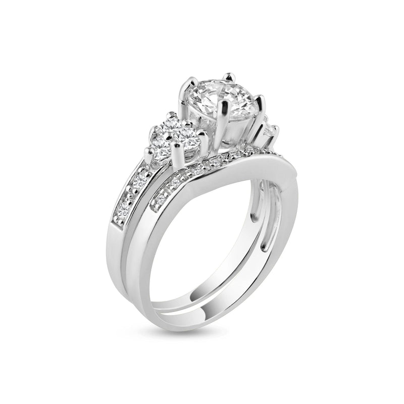 Silver 925 Rhodium Plated Clear Pave CZ Engagement Ring Set - AAR0069 | Silver Palace Inc.