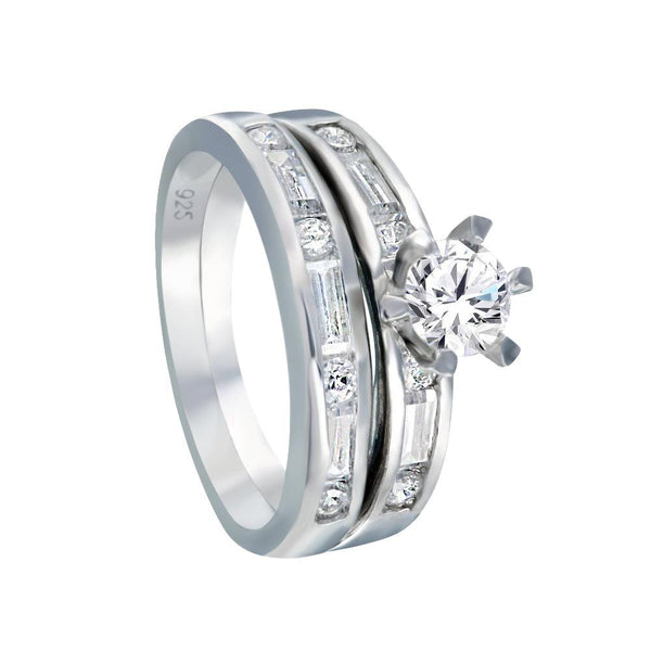 Silver 925 Rhodium Plated Clear Round and Marquise CZ Engagement Bridal Ring Set - AAR0073 | Silver Palace Inc.