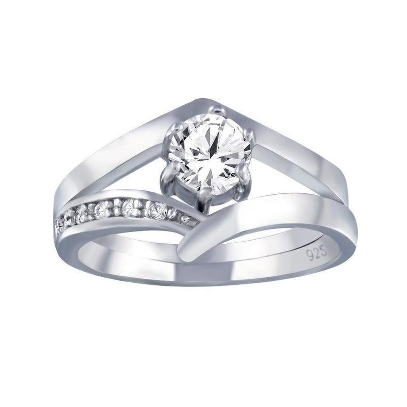 Silver 925 Rhodium Plated Clear Pave Set and Round Center CZ Engagement Ring - AAR0082 | Silver Palace Inc.