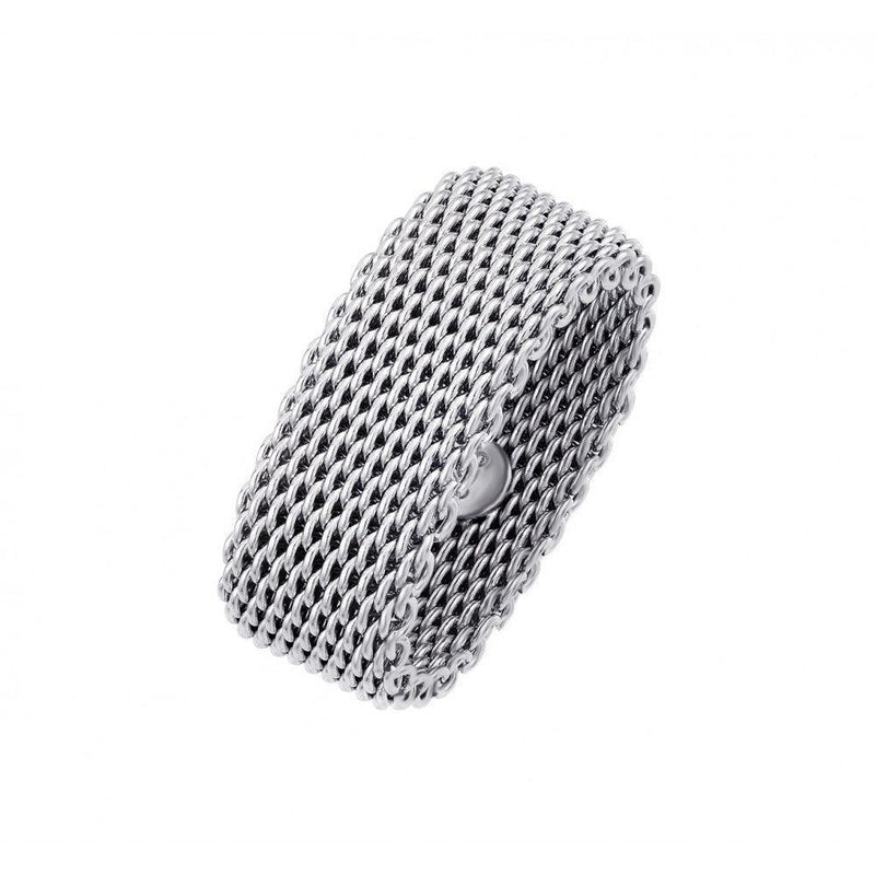 Silver 925 Rhodium Plated Chainmail Ring - AAR0086 | Silver Palace Inc.