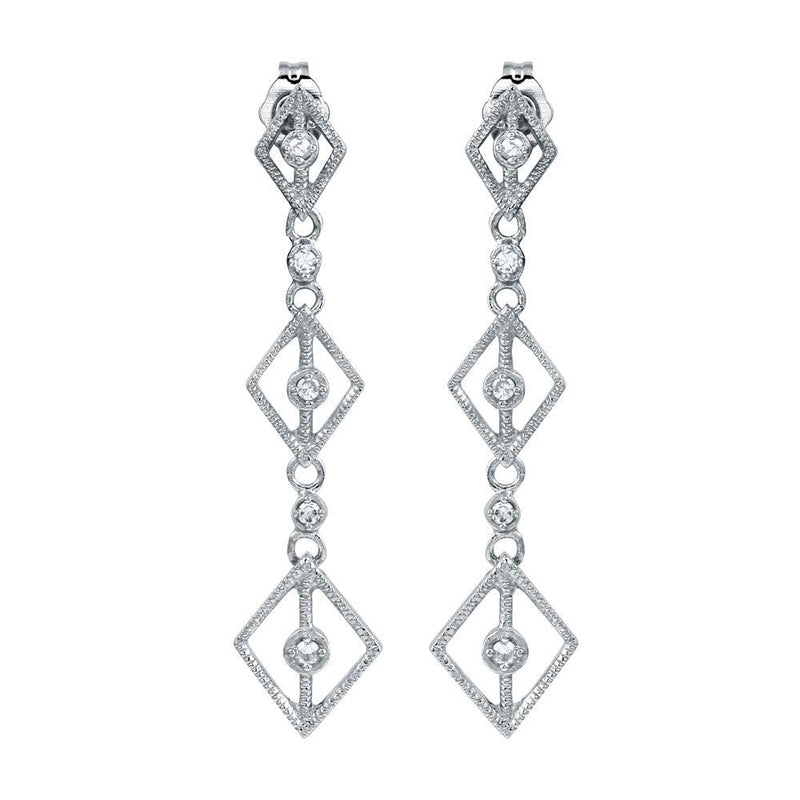 Silver 925 Rhodium Plated Dangling Linked Rhombus Earrings with CZ - ACE00009 | Silver Palace Inc.