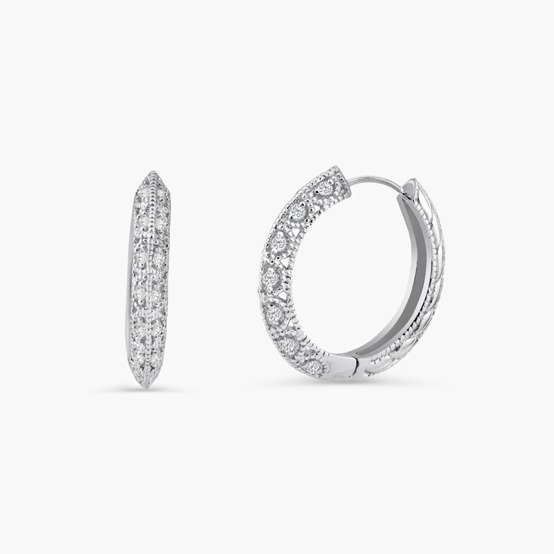 Silver 925 Rhodium Plated Micro Pave Clear CZ Hoop Earrings - ACE00010
