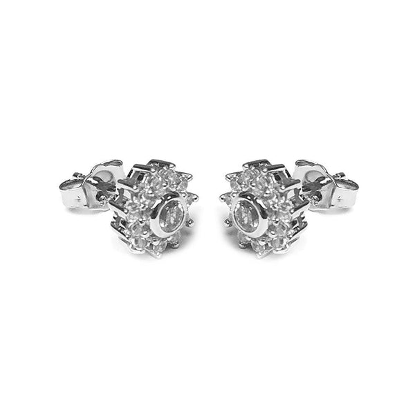 Silver 925 Rhodium Plated Micro Pave Clear Flower CZ Stud Post Earrings - ACE00022 | Silver Palace Inc.
