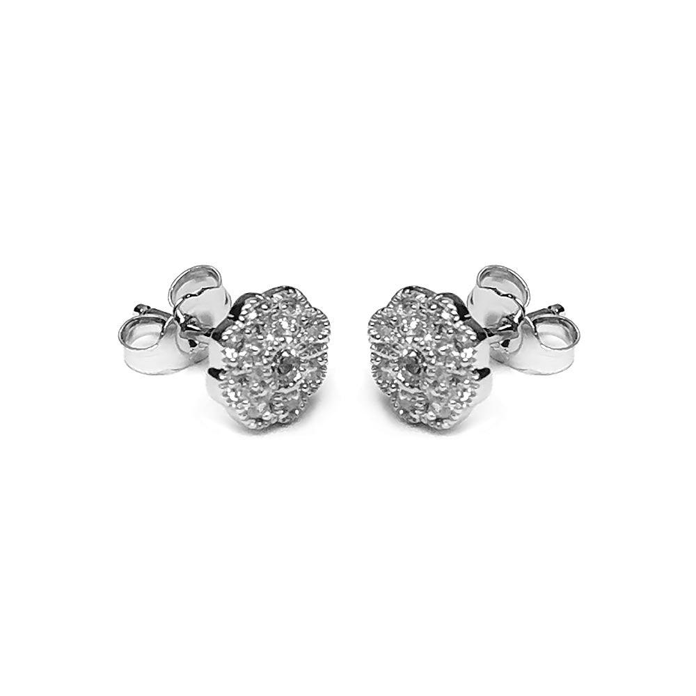 Silver 925 Rhodium Plated Micro Pave Clear Sun CZ Stud Post Earrings - ACE00023 | Silver Palace Inc.