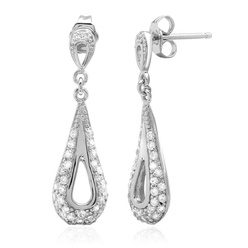 Silver 925 Rhodium Plated Dangling Open Teardrop Earrings with CZ - ACE00034 | Silver Palace Inc.