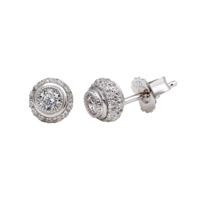 Silver 925 Rhodium Plated Micro Pave Clear Round CZ Stud Earrings - ACE00060 | Silver Palace Inc.