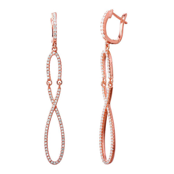 Silver 925 Rose Gold Plated Dangling Infinity CZ Dangling Earrings - ACE00103RGP | Silver Palace Inc.