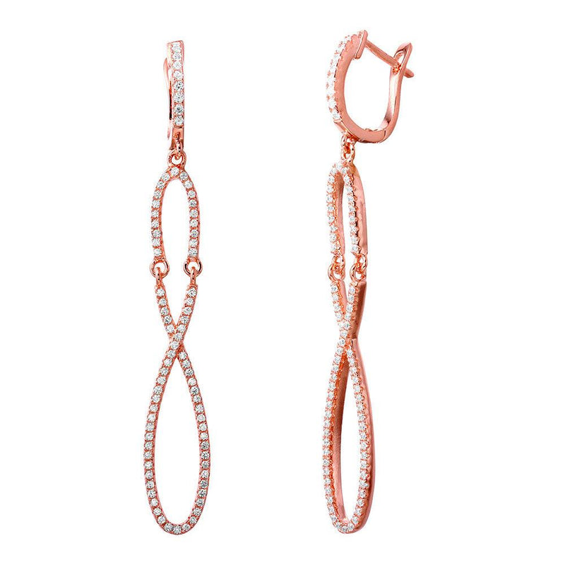 Silver 925 Rose Gold Plated Dangling Infinity CZ Dangling Earrings - ACE00103RGP | Silver Palace Inc.