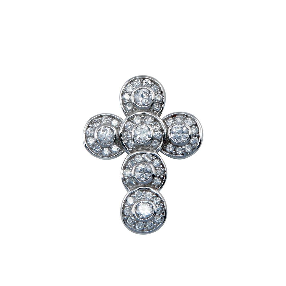 Closeout-Silver 925 Rhodium Plated Round Cross CZ Dangling Pendant - ACP00006 | Silver Palace Inc.