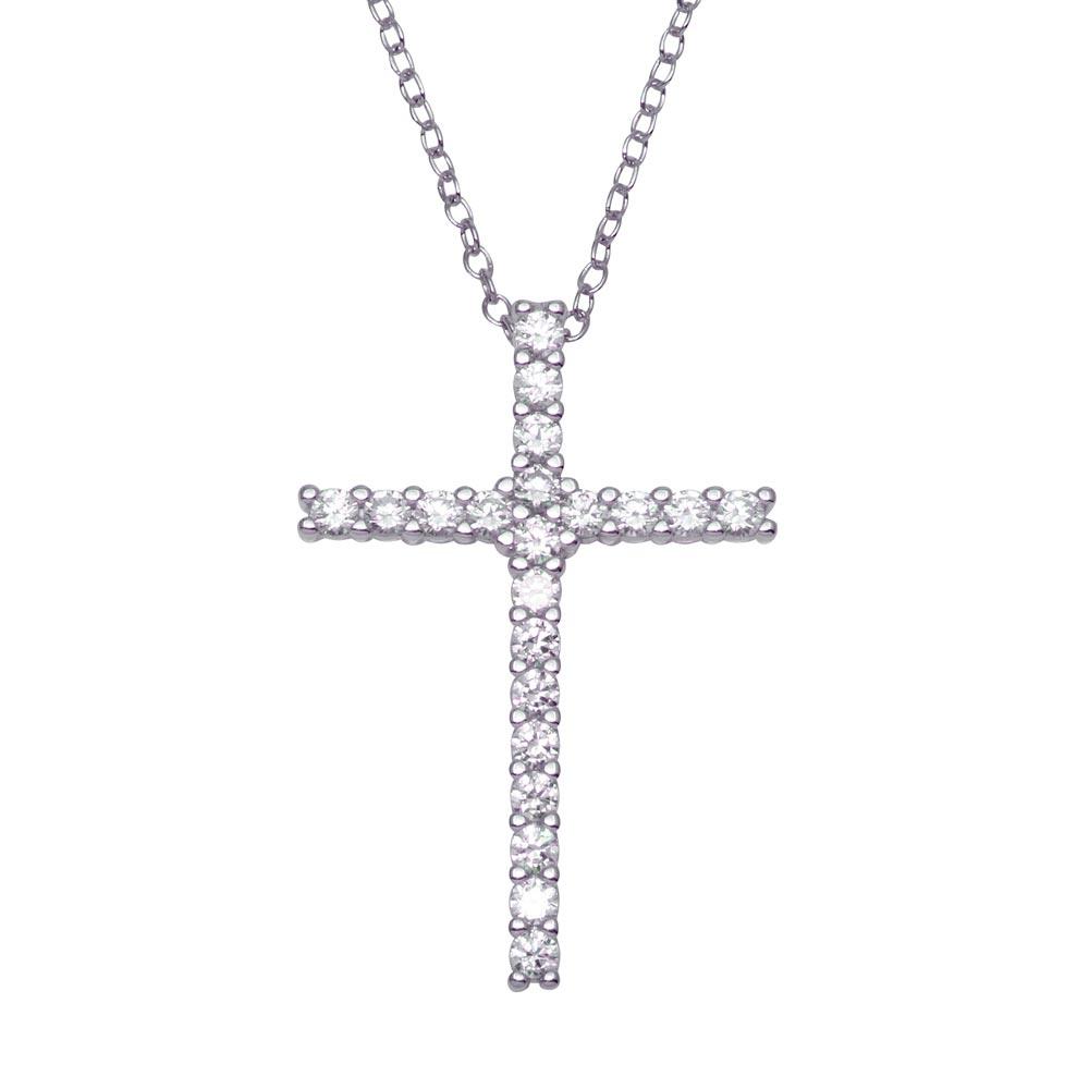 Silver 925 Rhodium Plated Cross CZ Pendants - ACP00014 | Silver Palace Inc.