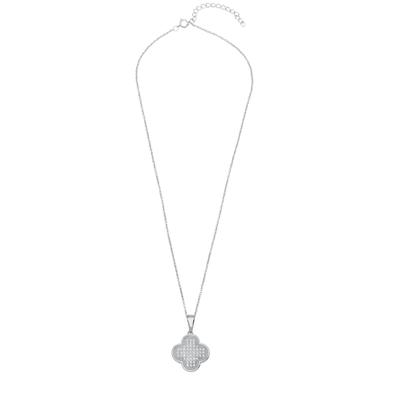 Silver 925 Rhodium Plated Clover Micro Pave CZ Dangling Pendant - ACP00049