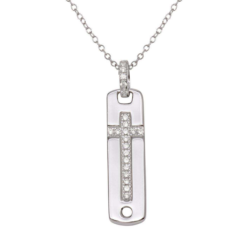 Silver 925 Rhodium Plated Cross Inlay Micro Pave CZ Dangling Pendant - ACP00062 | Silver Palace Inc.