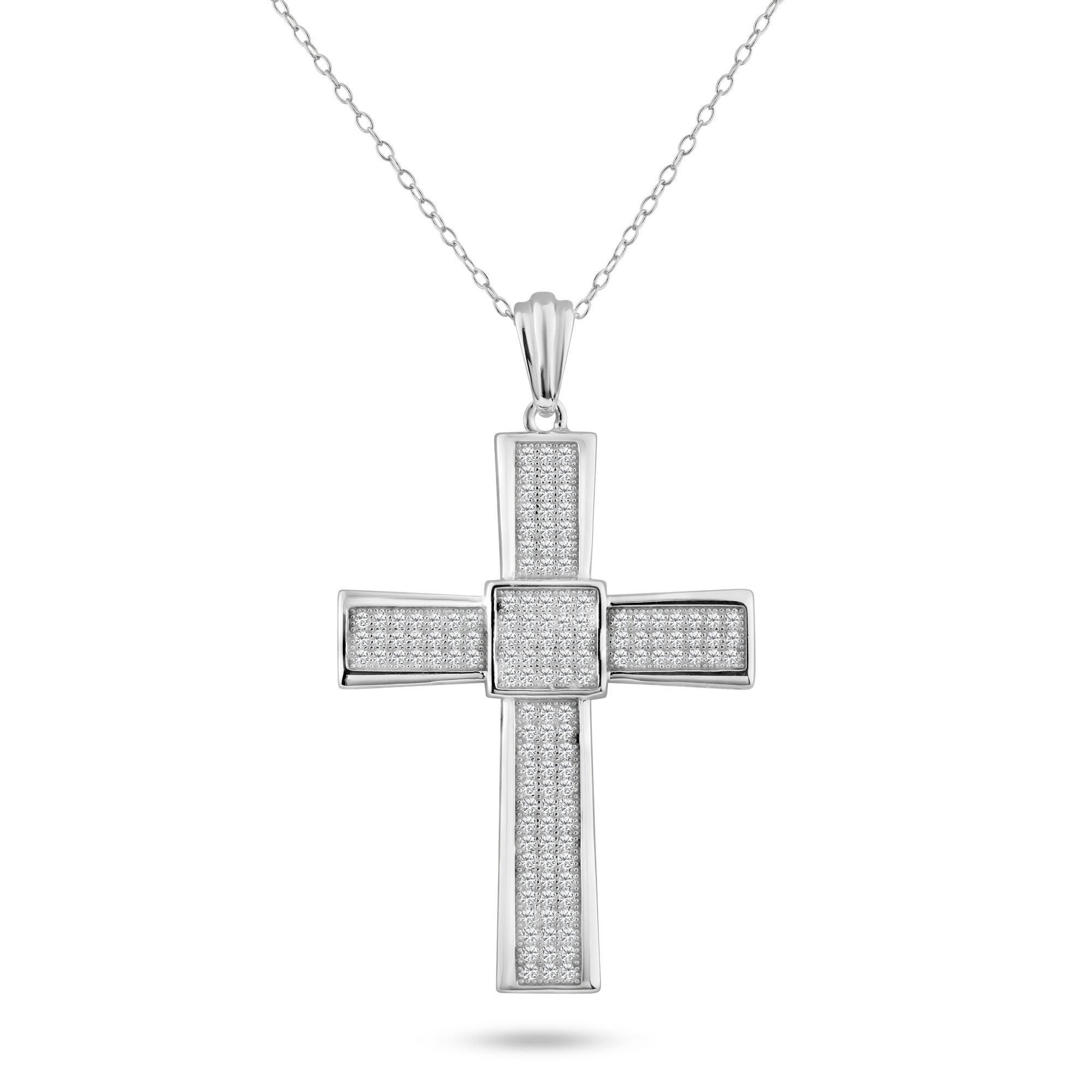 Silver 925 Rhodium Plated Cross Micro Pave CZ Dangling Pendant - ACP00067 | Silver Palace Inc.