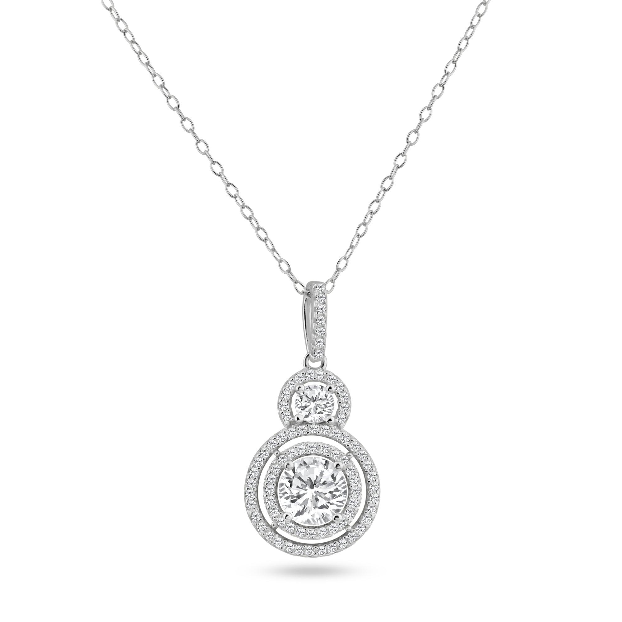 Silver 925 Rhodium Plated Multiple Graduated Circle Micro Pave CZ Dangling Pendant - ACP00075 | Silver Palace Inc.
