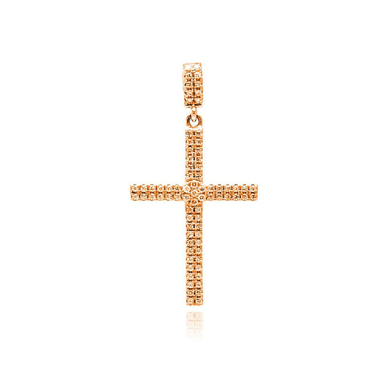 Silver 925 Rose Gold Plated Cross Micro Pave CZ Dangling Pendant - ACP00080RGP