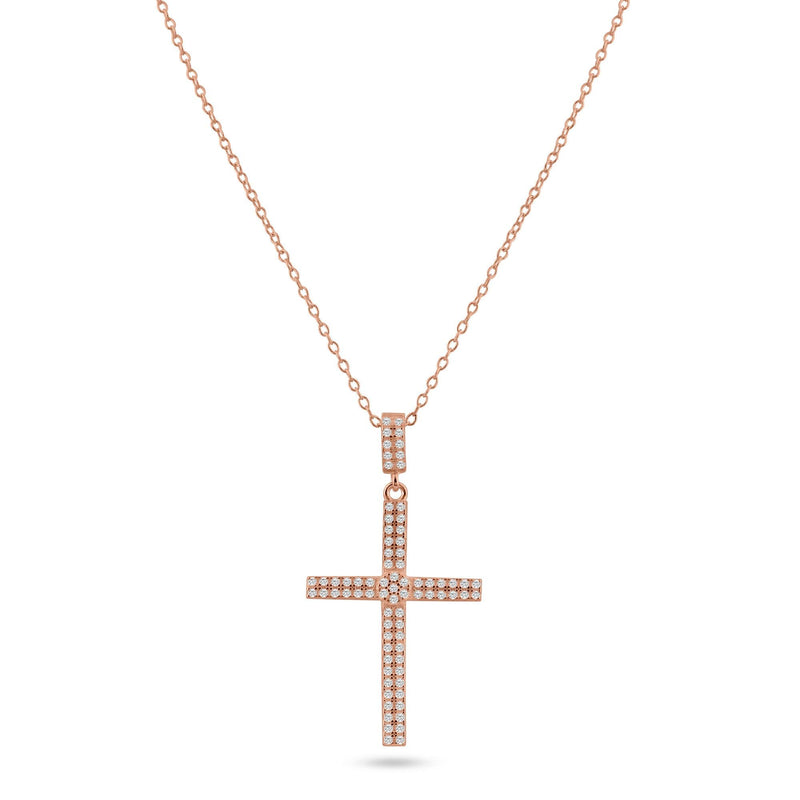 Silver 925 Rose Gold Plated Cross Micro Pave CZ Dangling Pendant - ACP00080RGP | Silver Palace Inc.
