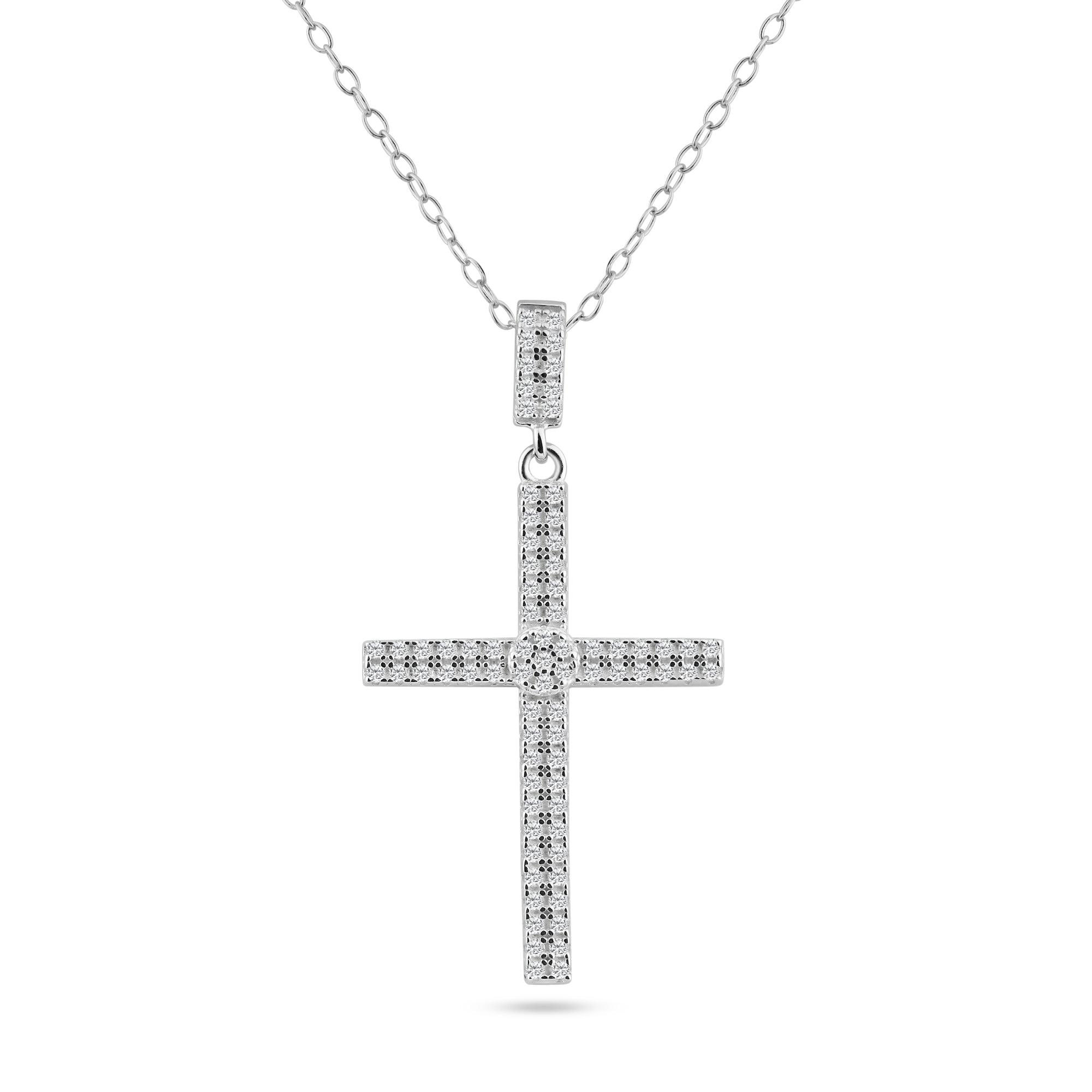 Silver 925 Rhodium Plated Cross Micro Pave CZ Dangling Pendant - ACP00080RH | Silver Palace Inc.