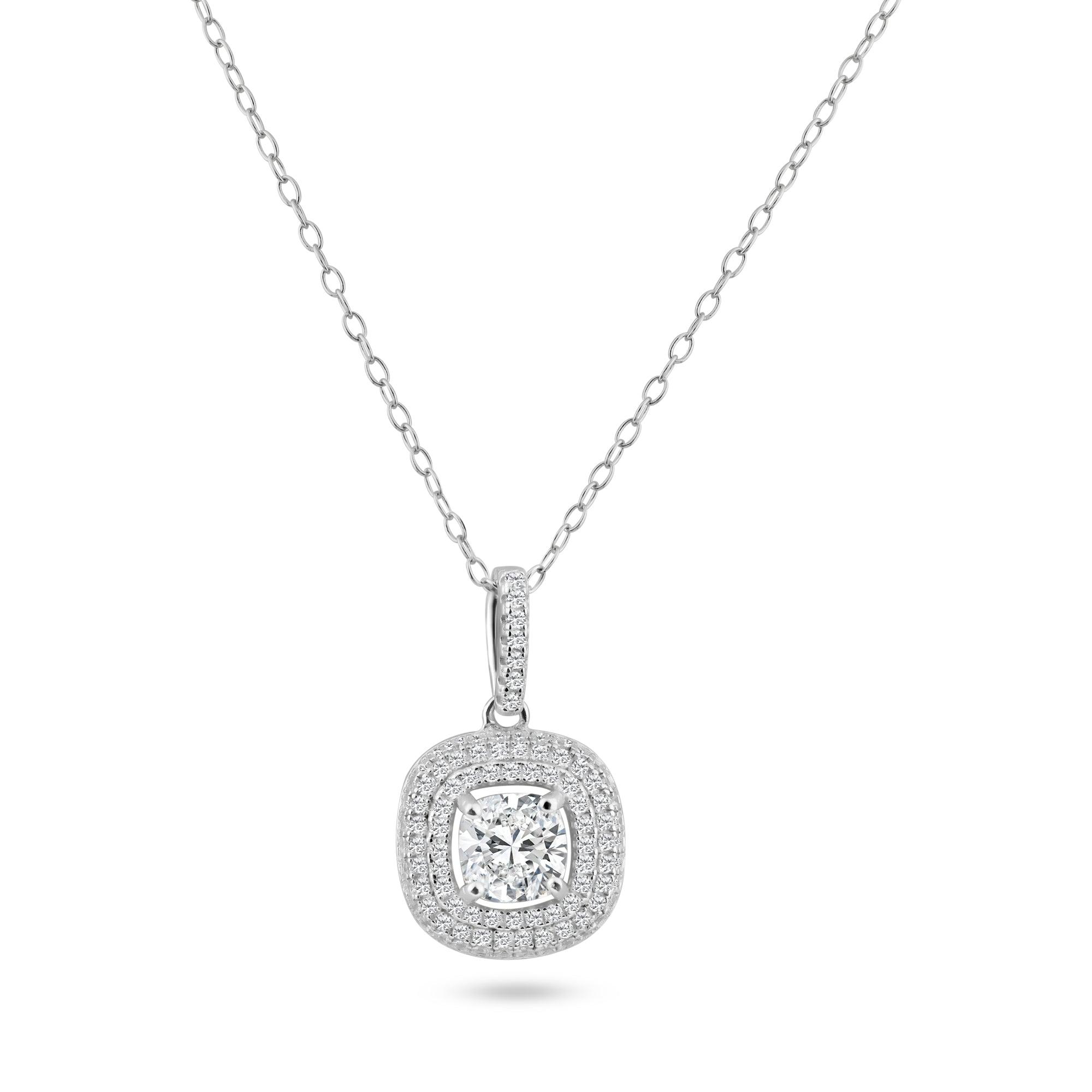 Silver 925 Rhodium Plated Square Micro Pave CZ Dangling Pendant - ACP00088 | Silver Palace Inc.