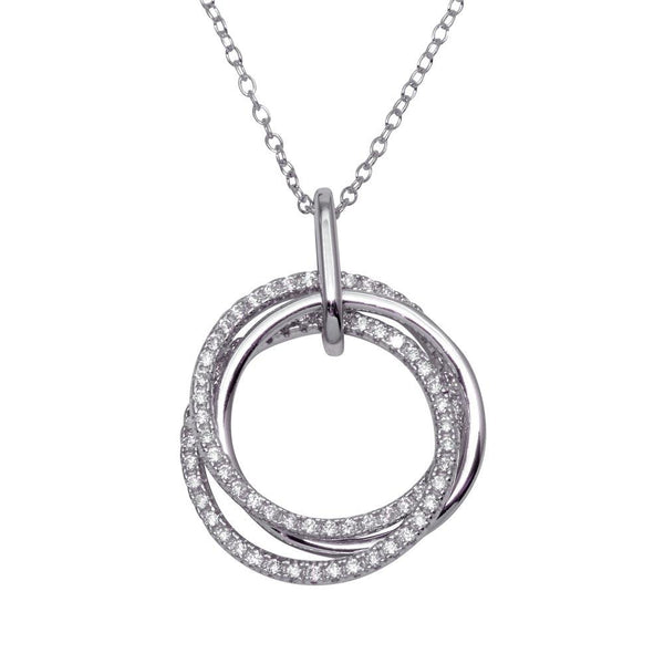 Silver 925 Rhodium Plated Multiple Circle Micro Pave CZ Dangling Pendant - ACP00090 | Silver Palace Inc.