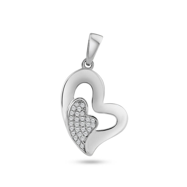 Silver 925 Rhodium Plated Open Heart Micro Pave CZ Inlay Mini Heart Dangling Pendant - ACP00091 | Silver Palace Inc.