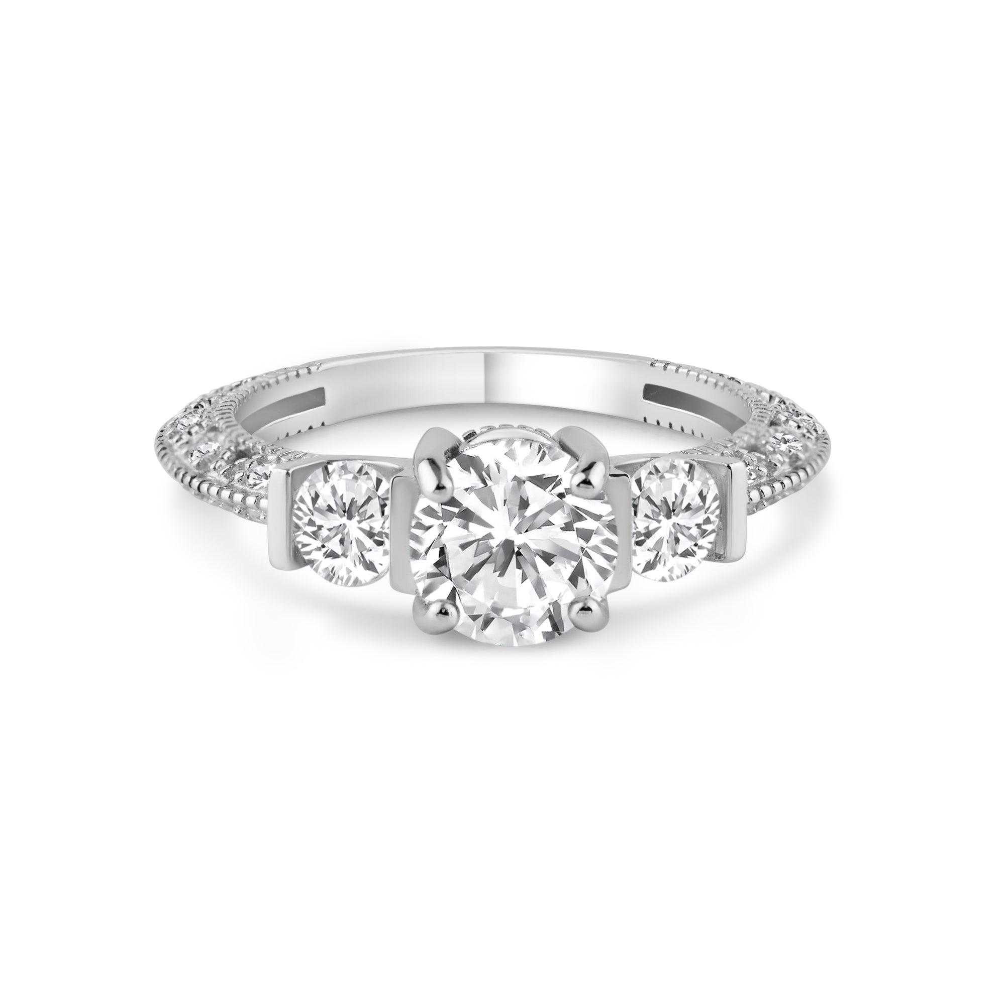 Silver 925 Rhodium Plated Pave Clear CZ Past Present Future Ring - ACR00001 | Silver Palace Inc.