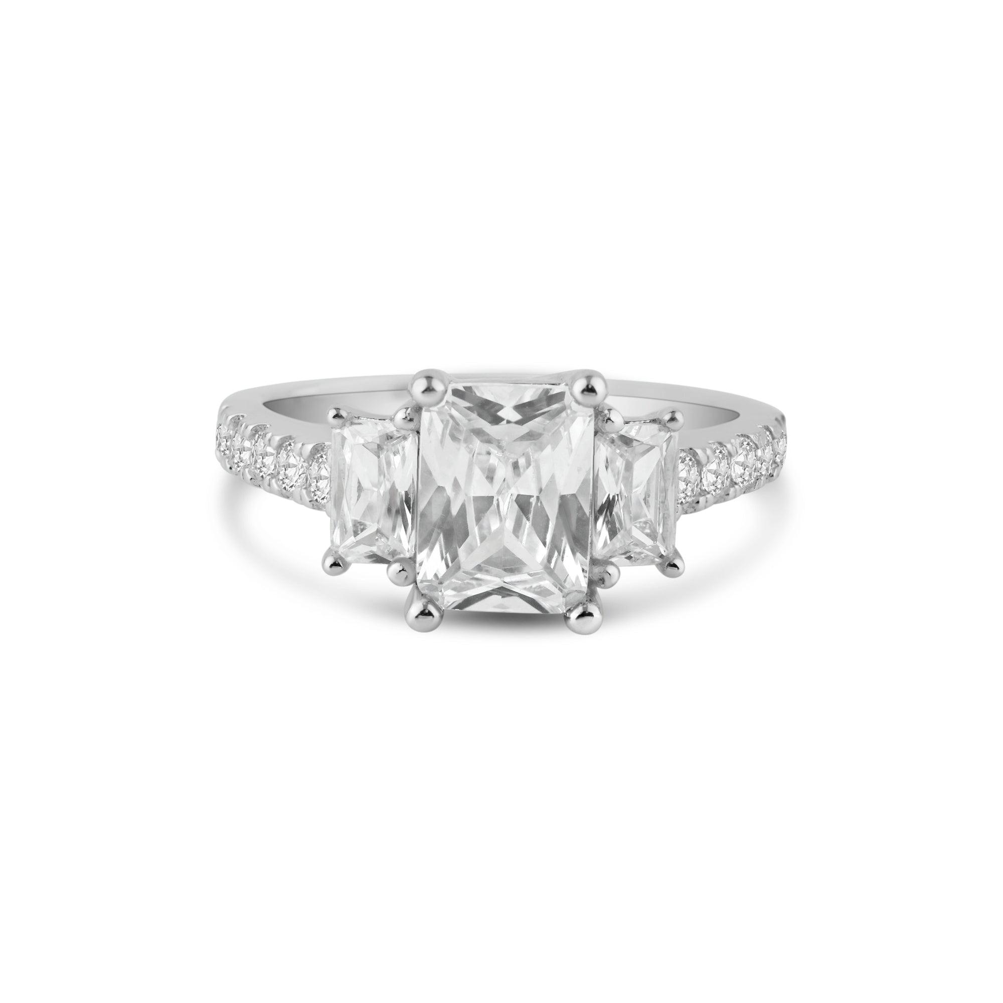 Anillo de plata 925 chapado en rodio con micro pavé CZ pasado presente futuro - ACR00003