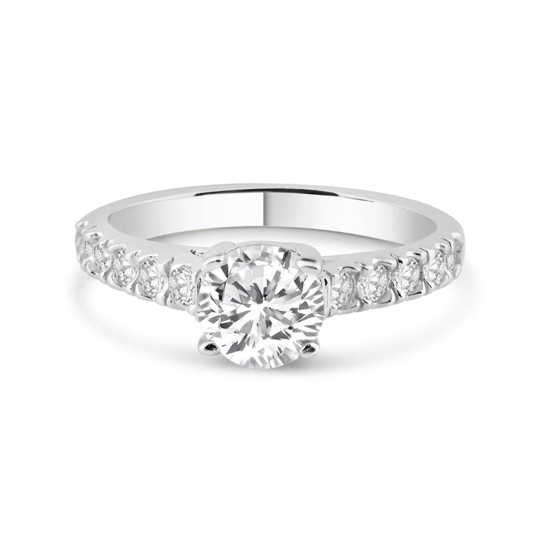 Silver 925 Rhodium Plated Micro Pave Clear Round Center CZ Ring - ACR00005 | Silver Palace Inc.