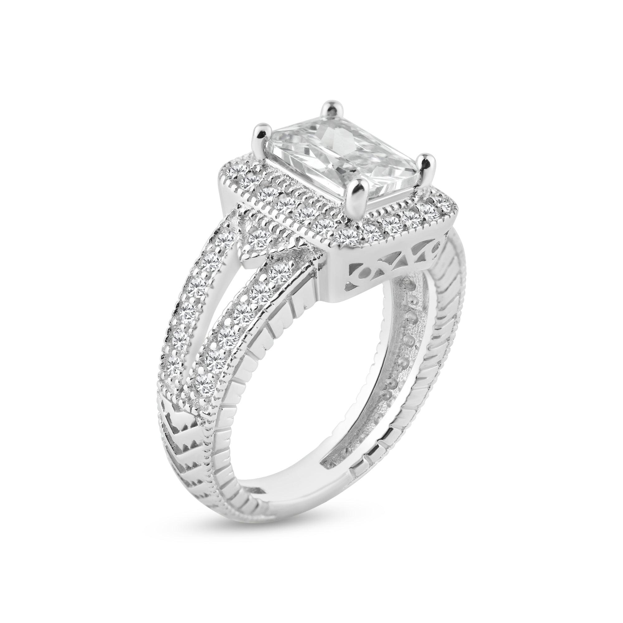 Silver 925 Rhodium Plated Micro Pave Clear Cluster CZ Square Ring - ACR00006 | Silver Palace Inc.
